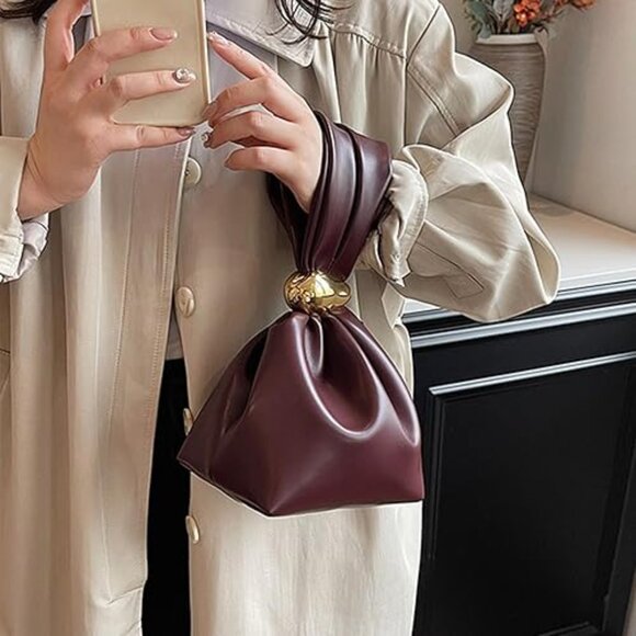 Neiman Marcus PU Leather Burgundy Wristlet Purse